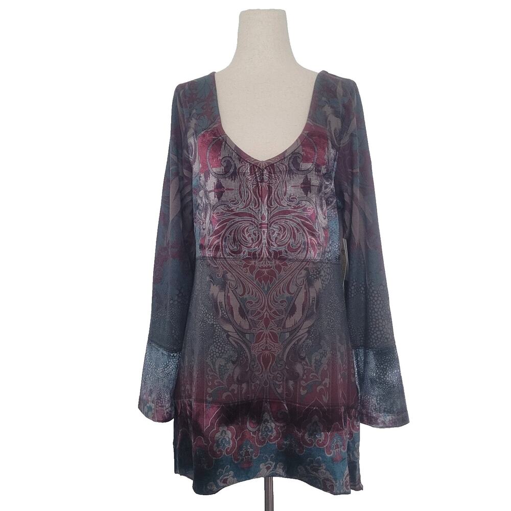 NWT Unity Y2k Crushed Velvet Knit Tunic Mini Dress Size L Grunge Biker Rocker
